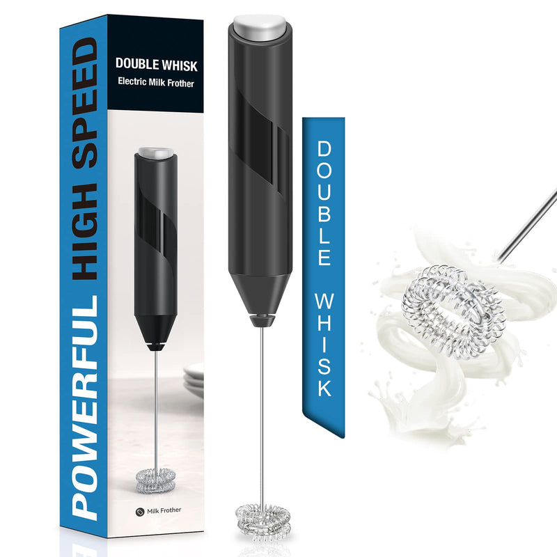 Double Whisk Milk Frother, Handheld Electric Blender stick, Drink Mixer with Food Grade Stainless Steel Stirrer, Battery Operated Foam Maker for