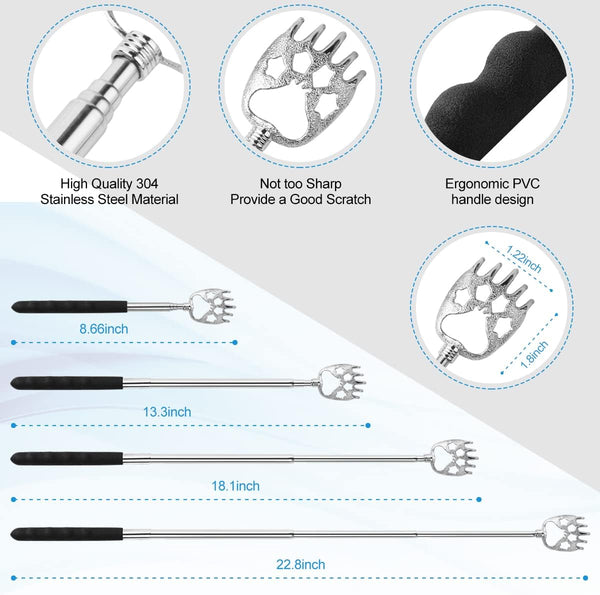 Yeipis 3 Pack Different Back Scratcher Metal Portable Telescoping with Rubber Handles, Extendable Back Massager Tool with Beautiful Box, Stocking
