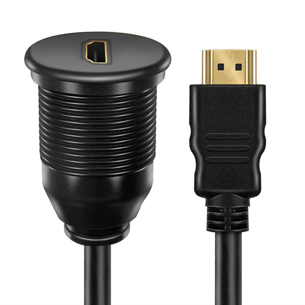 HDMI Panel Flush Mount Cable - 1 Meter 3ft | HDMI Extension Dash Flush Panel Mount Cable For Car, Boat and Motorcycle 3 Feet