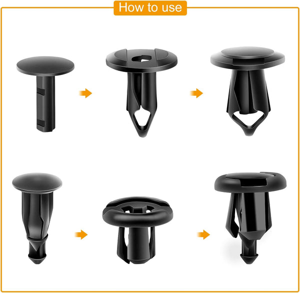 GOOACC Universal Plastic Fender Clips,200 Pcs Push Bumper Fastener Rivet Clips with 6 Size Auto Body Retainer Clips Bumpers,Car Fender Replacement
