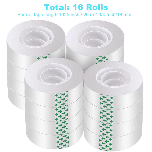 DHOOZ Clear Tape 16 Rolls - Transparent Gift Wrapping Tape Refills, Premium Adhesive for Gifts, Office Tapes Bulk, Desk & Home Supplies - Gift