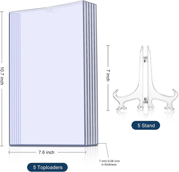 Zonon 5 Set Comic Book Display Case Set, Include Comic Book Sleeves and Clear Plastic Easels, 7.6 x 10.7 Inch Magazine Protectors for Collectors