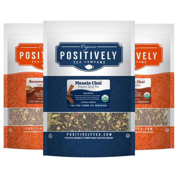 Organic Positively Tea Company, Chai Tea Sampler, Loose Leaf, 4 Ounce, 3 Pack