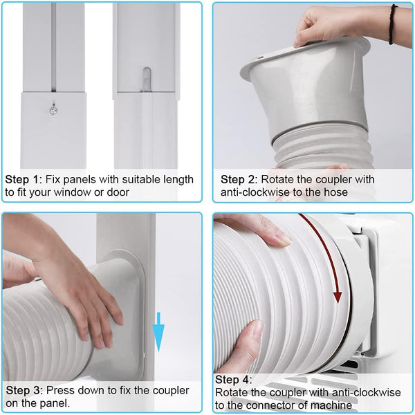 Portable Air Conditioner Window Vent Kit with 5.9” Exhaust Hose Adjustable Portable AC Window Kit for Ducting Universal Portable AC Seal Panel for
