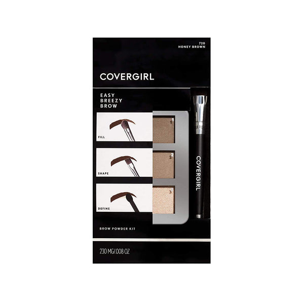 COVERGIRL - Easy Breezy Brow Powder Kit, Three Shades Brow Definer, Professional Double-Ended Angled Brush, Effortless, 100% Cruelty-Free
