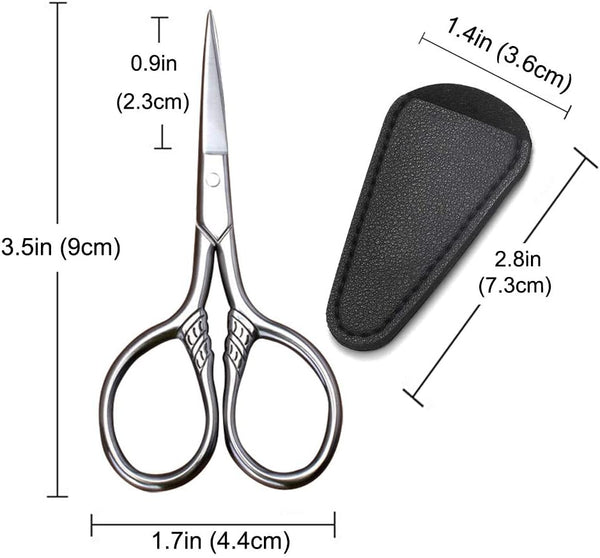 Small Precision Scissors, 3.5Inch Stainless Steel Multi-Purpose Vintage Beauty Grooming Kit for Facial Hair, Eyebrow, Eyelash, Beard, Moustache