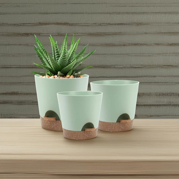 YNNICO Indoor Self Watering Planters with Drainage Holes and Saucers, 9,8, 7.5 Inches, Green, 3 Pots (Springgreen) 9+8+7.5 inch Springgreen