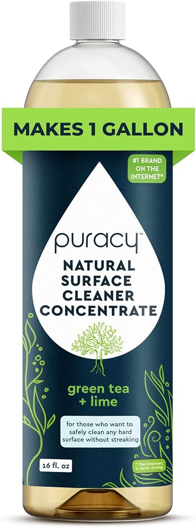 Puracy 99.9% Natural All Purpose Cleaner Concentrate - Makes 128Oz Multi Purpose Cleaner - Green Tea & Lime - Surface Cleaner, Floor Cleaner,