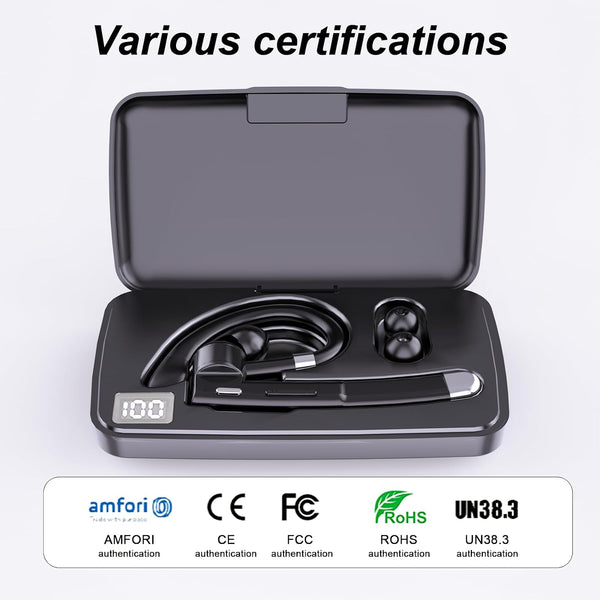 Bluetooth Headset,Wireless Bluetooth Earpiece with 500mAh Charging Case 80 Hours Talking Time，V5.1 Hands-Free Earphones with Built-in Mic for