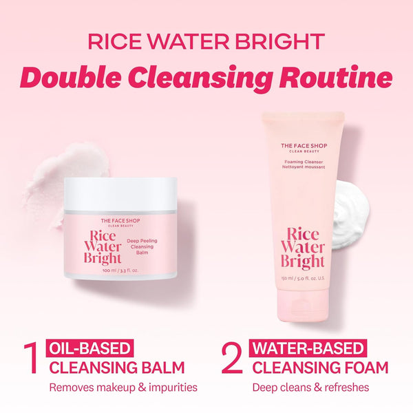 The Face Shop Rice Water Bright Cleansing Balm, 4-In-1 Makeup Remover, for Dry & Sensitive Skin, Made with Korean Rice & Lavendar Oil, Korean