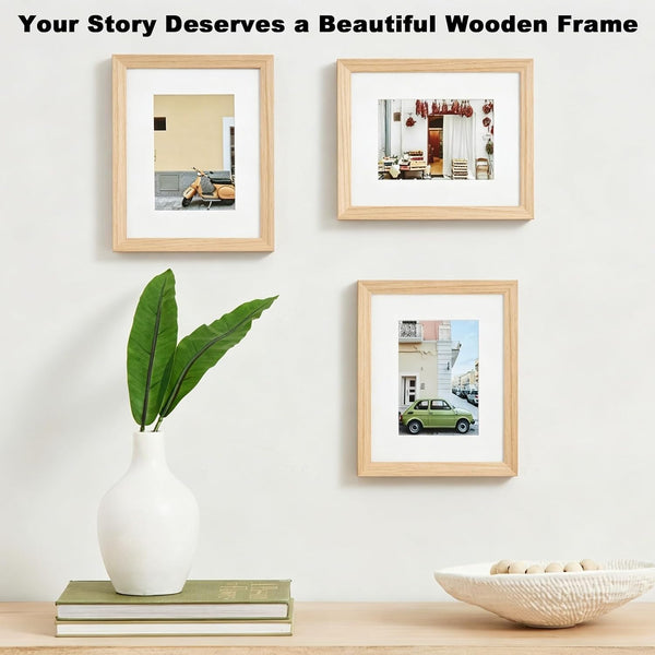 RPJC 6x8 (4x6 with Mat) Solid Wood Picture Frame Real Glass Cover Natural | Fits 4x6 with Mat or 6x8 Without Mat, Easel Back, Wall Mount or