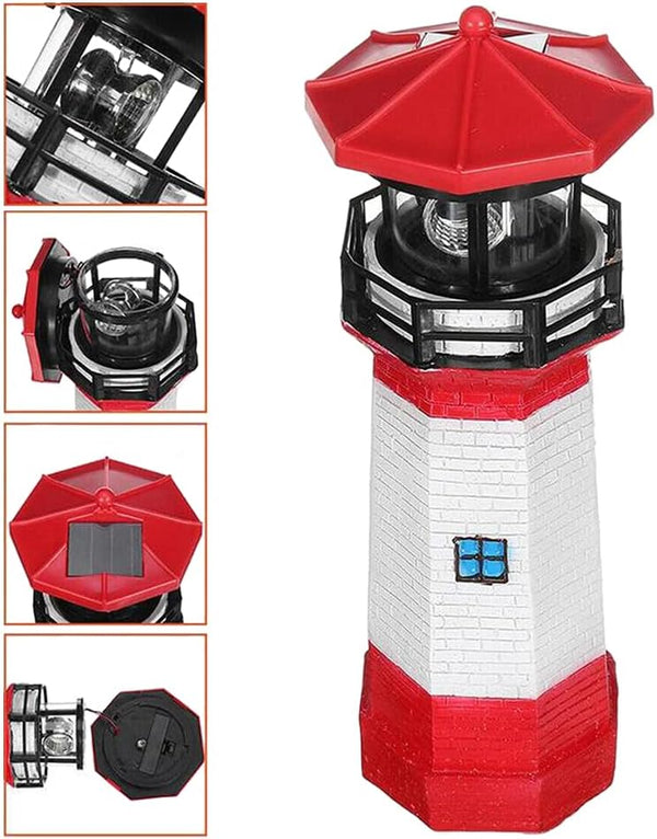 Solar Lighthouse Outdoor Solar Rotating LED Lighthouse Light Waterproof Lighthouse Statue Decorative LED Rotating Lamp for Garden Landscape