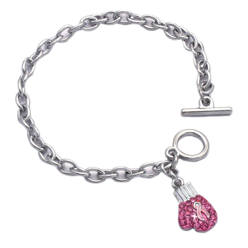 Pink Ribbon Fight Against Breast Cancer Boxing Glove Charm Link Bracelet Pink Boxing Glove