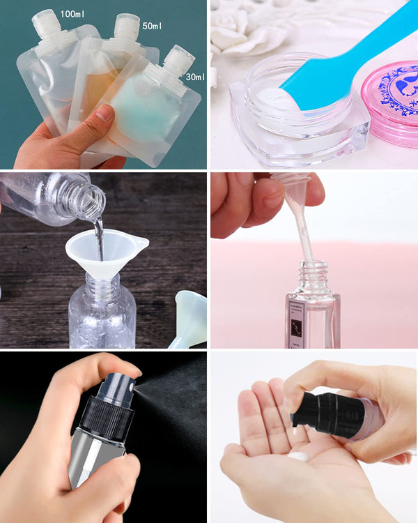 SEQUHITKU 17 Pack Travel Pouches for Toiletries,TSA Approved,Portable Containers,Stand Up Pouch,Refillable Travel Accessories for Shampoo
