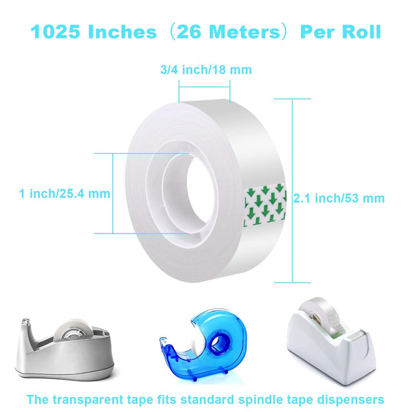 DHOOZ Clear Tape 16 Rolls - Transparent Gift Wrapping Tape Refills, Premium Adhesive for Gifts, Office Tapes Bulk, Desk & Home Supplies - Gift