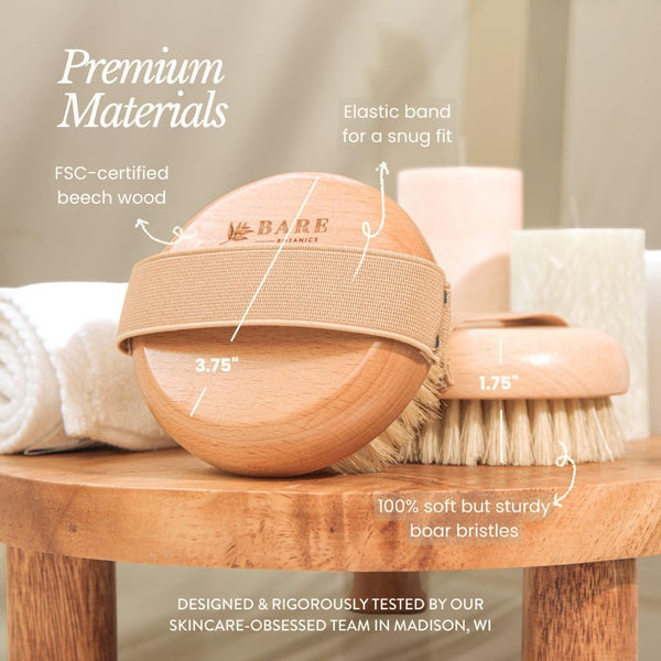 Bare Botanics Dry Brushing Body Brush for Lymphatic Drainage | Medium Firmness Cruelty Free Natural Boar Bristles Improves Circulation and Gently