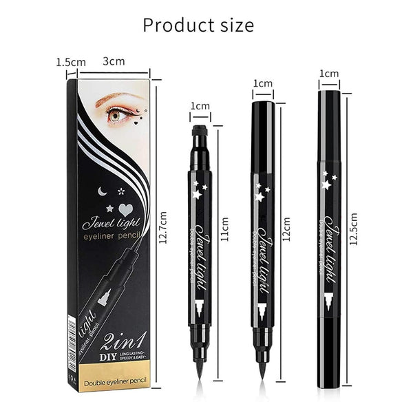 Go Ho Black Liquid Eyeliner Stamp,Star Stamp Eyeliner Makeup,Double-Side Waterproof Eyeliner Pen,Long-lasting Smudge-proof Tattoo Tools,Black Eye
