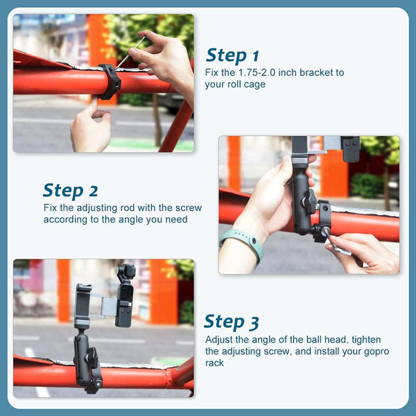 UTV ATV Camera Mount Holder 360Â°Gopro Roll Bar Mount Accessories Action Cameras Accessory for 1.75"-2" Roll Bar and Tube