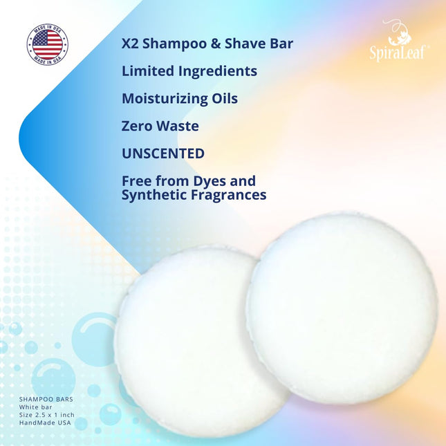 Spiraleaf Whiff Shampoo Bars, X2 Savings, Unscented: Limited Ingredients, No Sce