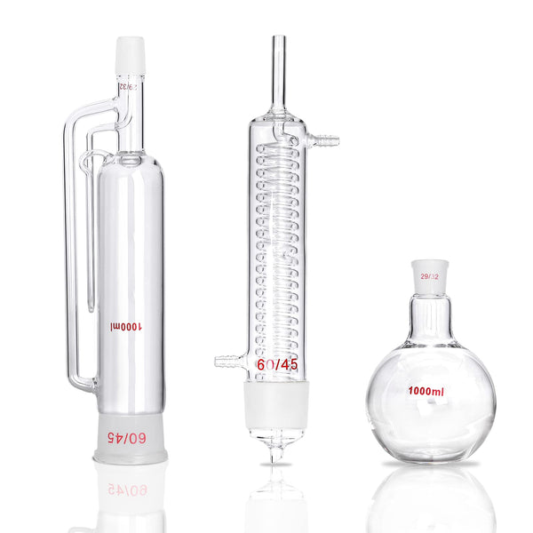 MXBAOHENG 1000Ml Soxhlet Extractor Kit Soxhlet Extraction Apparatus with 60/45 Graham Condenser, Flat Bottom Flask 29/32 Joint, Extractor Tube Lab