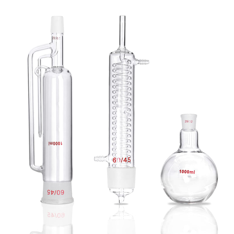 MXBAOHENG 1000Ml Soxhlet Extractor Kit Soxhlet Extraction Apparatus with 60/45 Graham Condenser, Flat Bottom Flask 29/32 Joint, Extractor Tube Lab