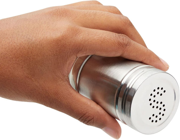2 oz Stainless Steel Metal Salt and Pepper Shakers Set for Kitchen, Dinner Table, Cooking, Travel, Refillable, Perforated "S" and "P" Caps (3.5 in)