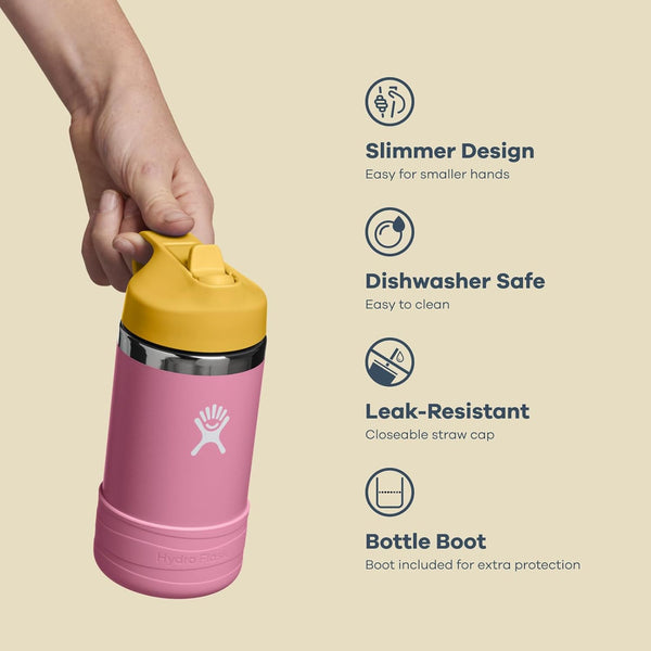 Hydro Flask Kids Water Bottle for School - Stainless Steel and Insulated with Straw Cap - 12 Oz in Anemone Purple ANEMONE 12 Ounces 12 Oz