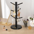 Bamboo Coffee Mug Tree Holder with 6 Hooks, Cup Stand for Countertop, Black