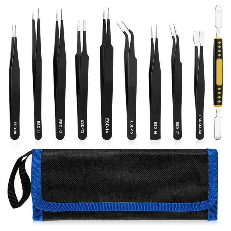 UUBAAR 10 PCS Precision Tweezers Set, Stainless Steel ESD Anti-Static Tweezers Kit for Electronics Soldering, Jewelry-Making, Laboratory & Crafts