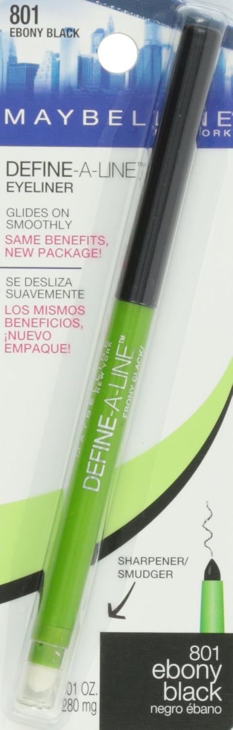 MAYBELLINE New York Define-A-Line Eyeliner, Ebony Black, 0.01 Ounce Ebony Black 0.01 Ounce (Pack of 1)