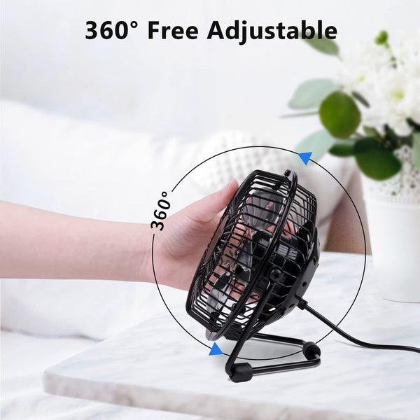 Zuvas Desk Fan Quiet Small USB Fan, Portable 4 inch Metal Fan, 2 Speed | USB Powered Electric Fan, 360° Rotation, Quiet Operation, Mechanical