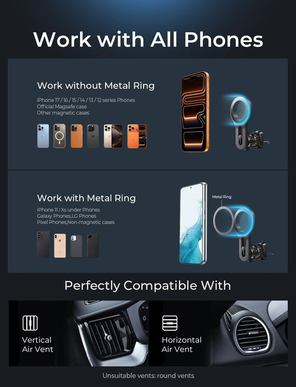 LISEN for MagSafe Car Mount, 2026 Magnetic Phone Holders for Car Air Vent Phone Mount [Ultra-Magnetic] Hands Free Cell Phone Holder Car