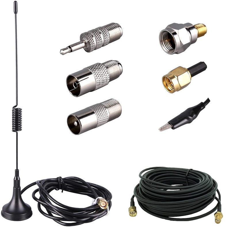 75 ohm FM Antenna, Outdoor Antenna WiFi Stereo TV Indoor, 1.5m SMA-Male Connector Magnetic Transmitter Cable, 16.4Ft Extension Cable with 6pcs