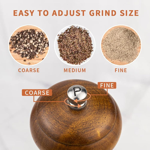 Wood Salt and Pepper Grinder Set, Salt Mill Pepper Grinder Set, Pepper Mill, Salt Shakers with Adjustable Ceramic Rotor- Oak Wood Pepper Grinder