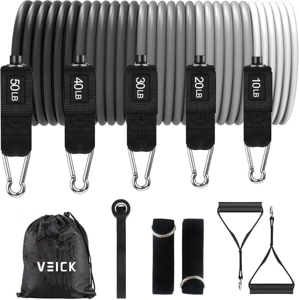 VEICK Resistance Bands, Exercise Bands, Workout Bands Set for Working Out with Handles for Men Women, Elastic Exercising Bands for Fitness Weights