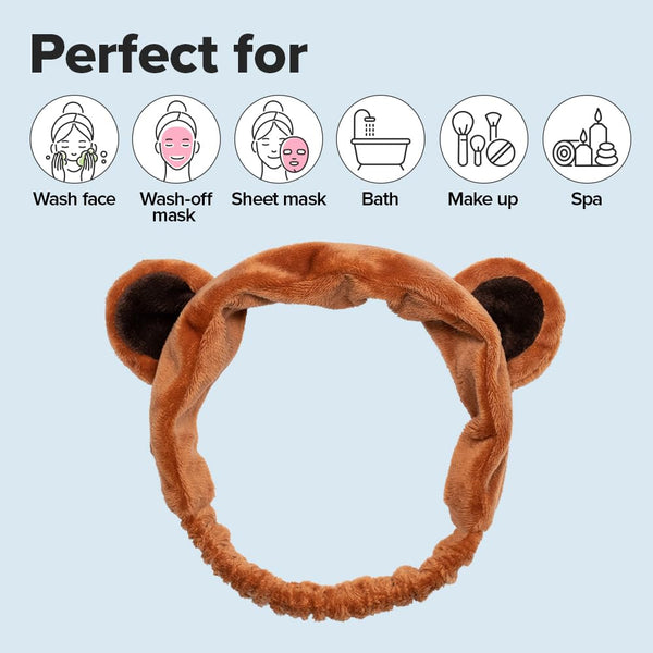 I DEW CARE Face Wash Headband - Brown Bear | Animal Head band for Face Washing & Skincare, Spa Day, Soft & Fuzzy, Cute for Makeup, Shower, Teen