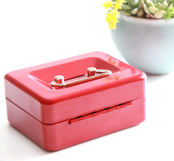 Small Cash Box with Lock and Slot - Jssmst Metal Coin Bank Piggy Bank for Adults and Kids, Red(SMCB0303N) Red XS(4.92")-slot