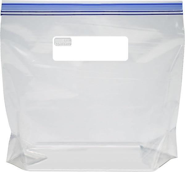 Amazon Basics Reclosable Freezer Gallon Size Bags with Double Zipper Seal, Stand-Up Bottom, BPA Free, 90 Count (Previously Solimo) Gallon (90 Count)