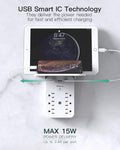 Wall Outlet Extender with Surge Protector, 6 AC Outlets, with Shelf 3 USB White