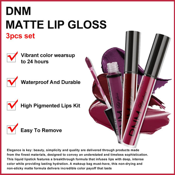 evpct 3Pcs Dark Red Purple Plum Matte Liquid Lipstick Sets for Women Matte Lip Stain Long Lasting Waterproof, Burgundy Blood Blue Red lipstick,