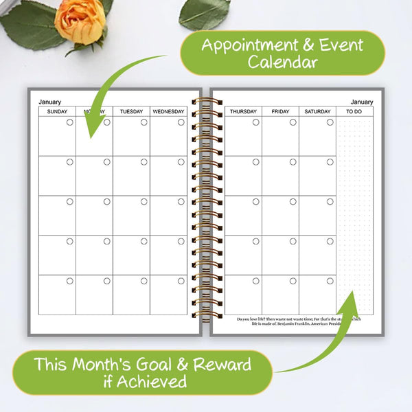 7" x 10" Undated Hourly Planner journal, Daily Planner, Notebook With Hourly Schedule, Weekly and Monthly Planner Spiral Bound,Weekly To Do List