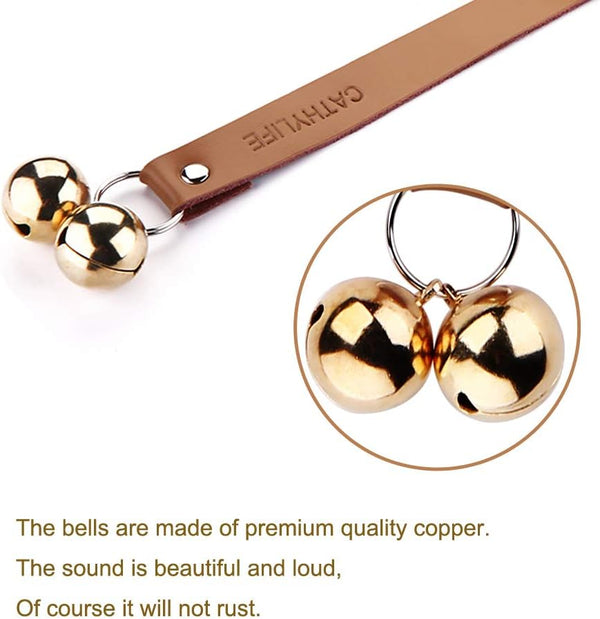 Leather Dog Doorbells to Go Outside, Brass Potty Training Bell Brown Leather Golden Bells