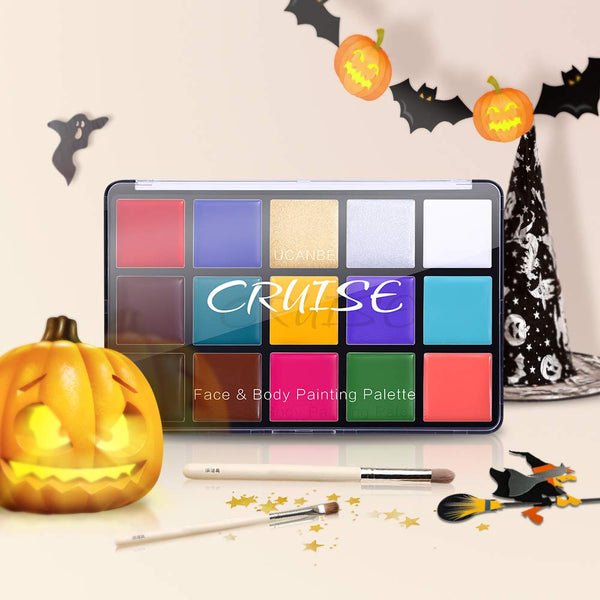 UCANBE Face Body Paint Oil, Professional 15 Colors FX Makeup Palette- Non Toxic Hypoallergenic Safe Facepaint for Halloween, Cosplay Costumes,