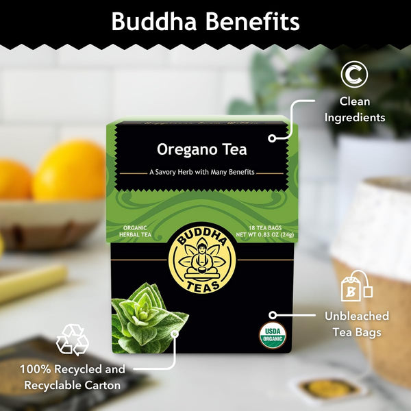 Buddha Teas - Organic Oregano Tea - Herbal Tea - for Health & Wellbeing - with Antioxidants & Minerals - Clean Ingredients - Caffeine Free - OU