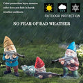 Garden Gnomes, 4.5inch Gnome Statues, Military Gnome with Gun, Funny Army Gnomes Decorations for Yard, Indoor Outdoor Halloween Christmas