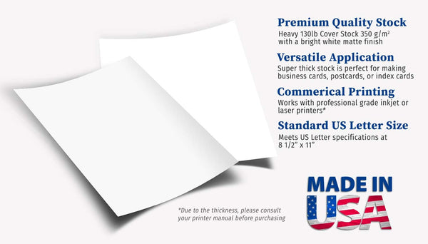 Extra Heavy Duty 130Lb Cover Cardstock - Bright White - 350Gsm 17Pt Thick Paper for Inkjet & Laser Printers - 8-1/2" X 11" - 40 Pack