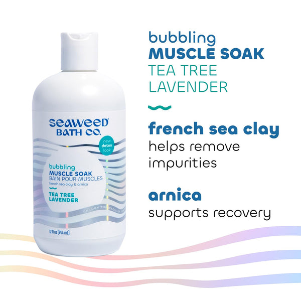 Seaweed Bath Co. Bubbling Muscle Soak, Tea Tree Lavender Scent, 12 Ounce, Sustainably Harvested Seaweed, French Sea Clay, Arnica