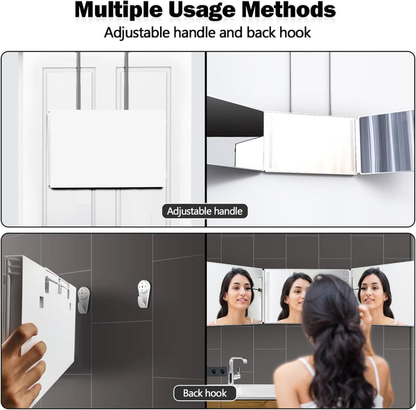 JANMPASK LED 3 Way Mirror for Self Cutting Mirror Vanity Barber Supplies Accessories 360 Makeup Mirror with Light Trifold to See Back of Head(White)