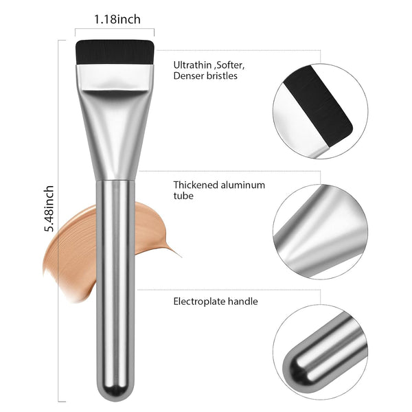 Flat Foundation Brush,Korean Makeup Brush Spatula Facial Brush for Liquid Foundation,Premium Face Makeup Brush for Blending Cream (Silver)