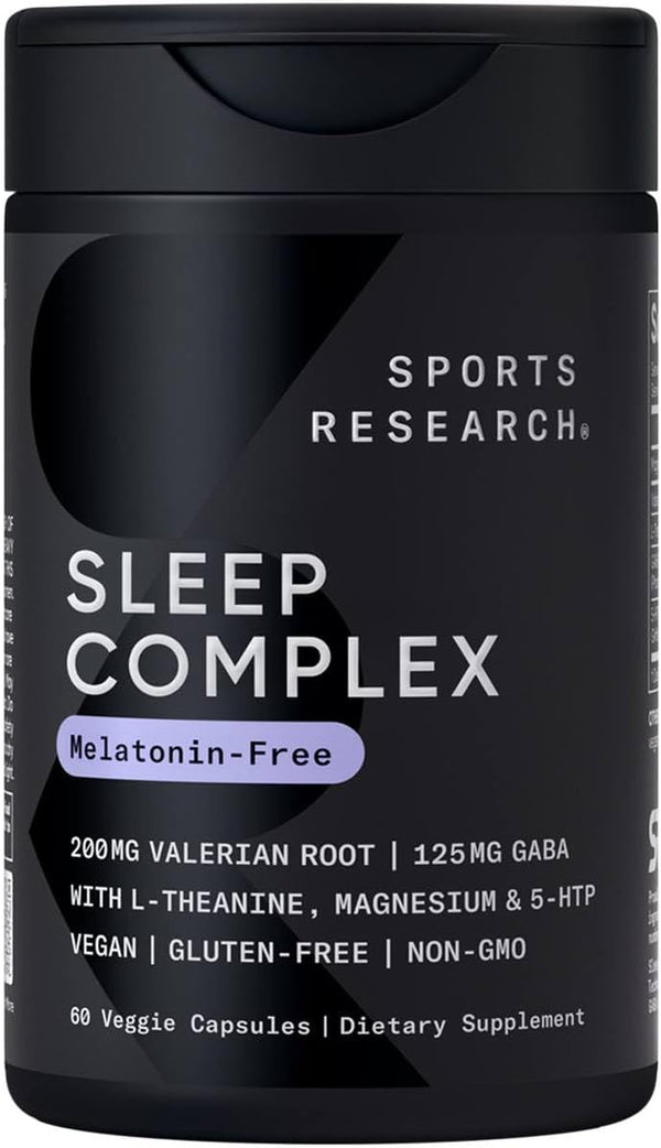 Sports Research® Sleep Complex- Melatonin-Free Vegan Capsules - with Valerian Root, GABA, L-Theanine, Magnesium & 5-HTP - 30 Servings